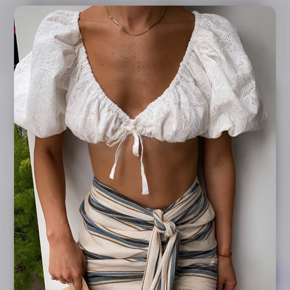 For Love and Lemons Myla Crop Top lace white beach cover up